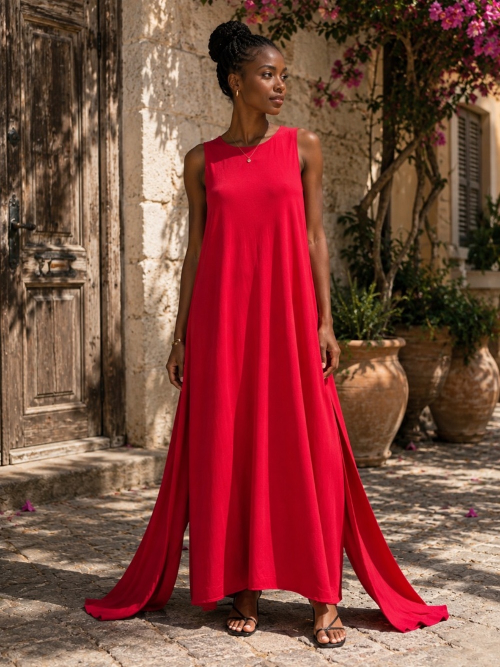 Pier Antonio Gaspari Hot Pink Sleeveless Maxi Dress